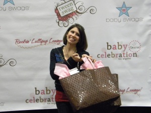 Rachel Sibner posing with her "Staralicious" gift bag